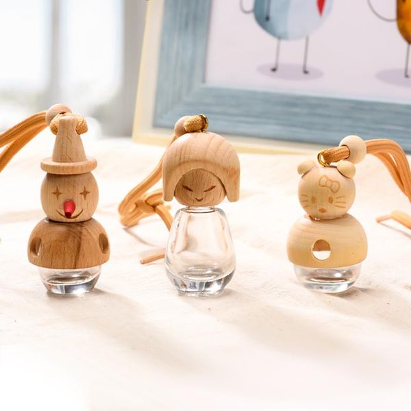 

storage bottles & jars 3pcs/lot 5ml car perfume bottle wooden empty hanging air freshener pendant for essential oils