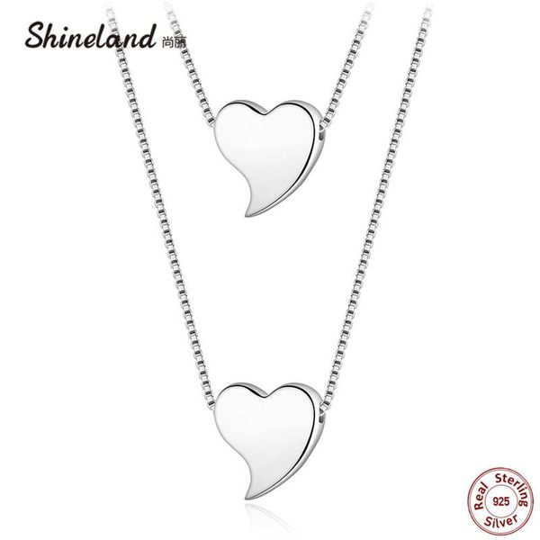 

shineland 2021 genuine 925 silver double layer & heart pendant necklace female fashion accessories bijoux gift chains