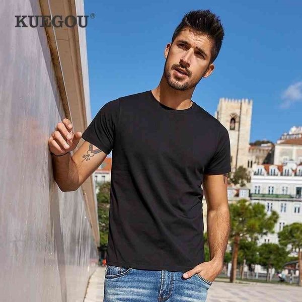 

kuegou summer cotton plain white t shirt men tshirt brand t-shirt short sleeve tee shirt for male clothes plus size 701 210329, White;black