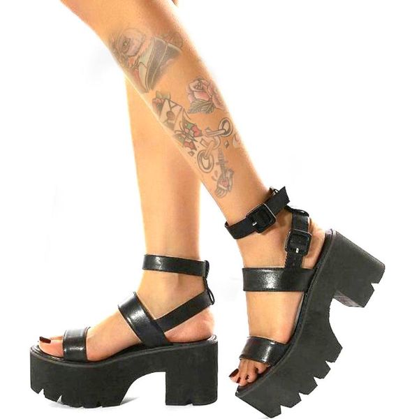 

sandals 2021 brand cool leisure platform chunky heels gladiator gothic girls women shoes fashion trendy summer big size 42, Black