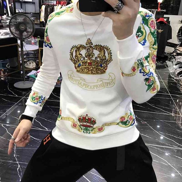 

hoodie luxo gold embroidered sequins crown sweatshirts sweaters baroque club sweat homme harajuku sweatshirt, Black