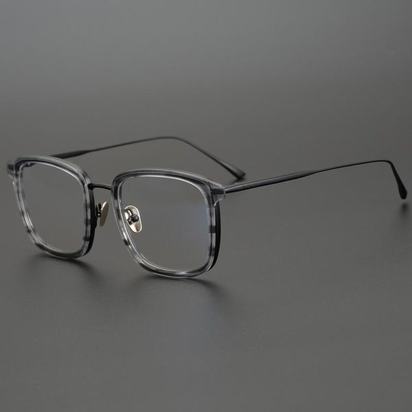 

titanium acetate square glasses frames men japanese handmade prescription eyeglasses women optical myopia eyewear fashion sungl, Black