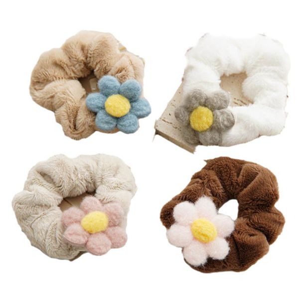 

girls hair accessories tie hairbands bands headbands for childrens winter wool flowers plush ring rope ornaments b9353, Slivery;white