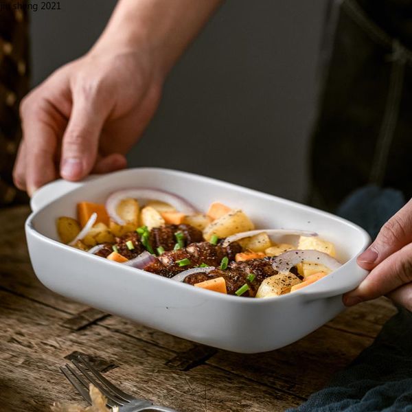 

dishes & plates rectangle binaural baking plate ceramic dinner western steak ramen household baked rice bowl oven salad