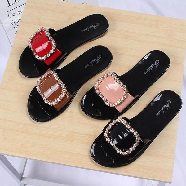 

slippers summer beach women slides sandals ladies shoes flip flops flat with lady home female woman crystal, Black