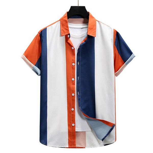 

men's casual shirts 2021 summer shirt striped loose short-sleeved, White;black