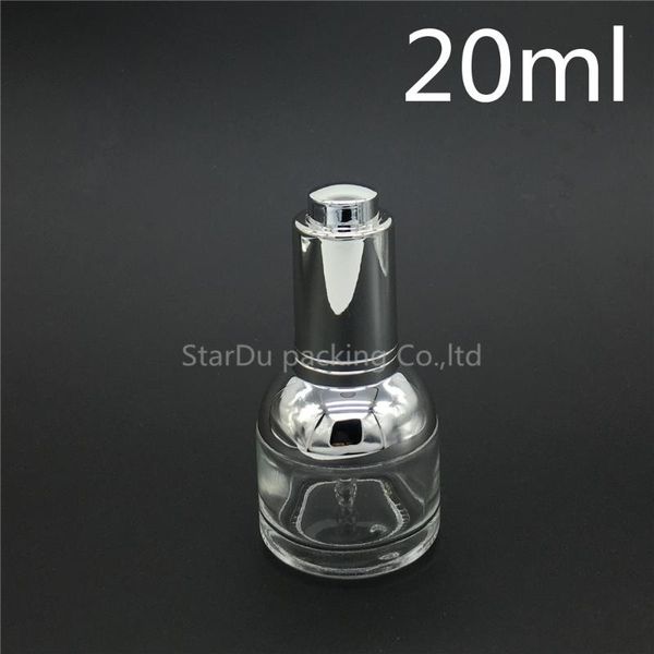 

storage bottles & jars 20ml transparent glass bottle with silver shoulder collar for oil/essence/serum/liquid/skin care dropper 200pcs