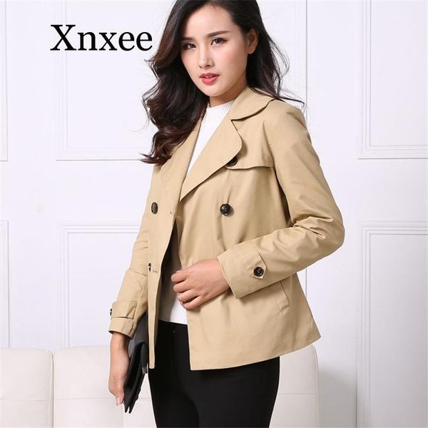 

women's trench coats khaki elegant short coat women spring autumn cotton windbreaker casual female belt slim double-breasted, Tan;black