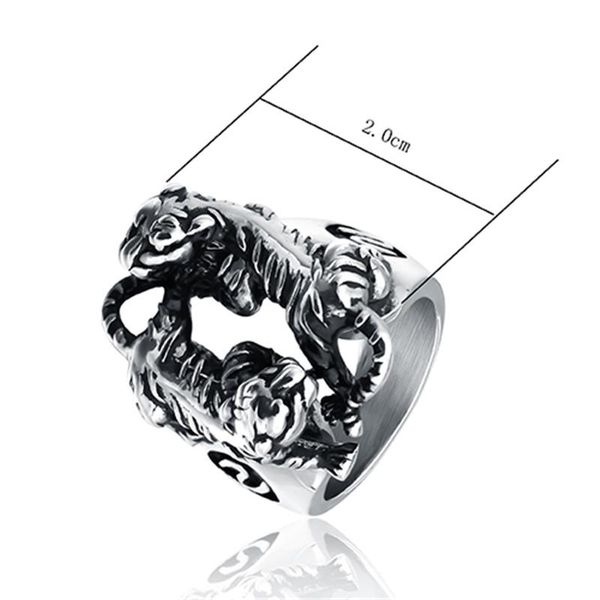 

punk mens boys stainless steel double tiger play fight classical design ring men fashion jewelry wedding rings, Slivery;golden