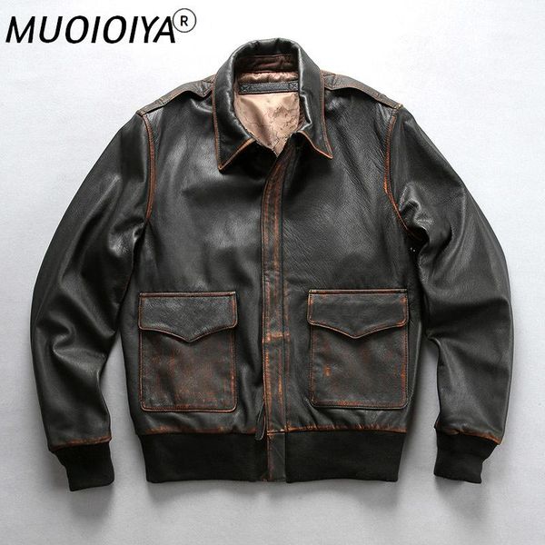 

men's leather & faux vintage brown/black genuine motorcycle biker jacket casual cowhide slim fit winter russia coats