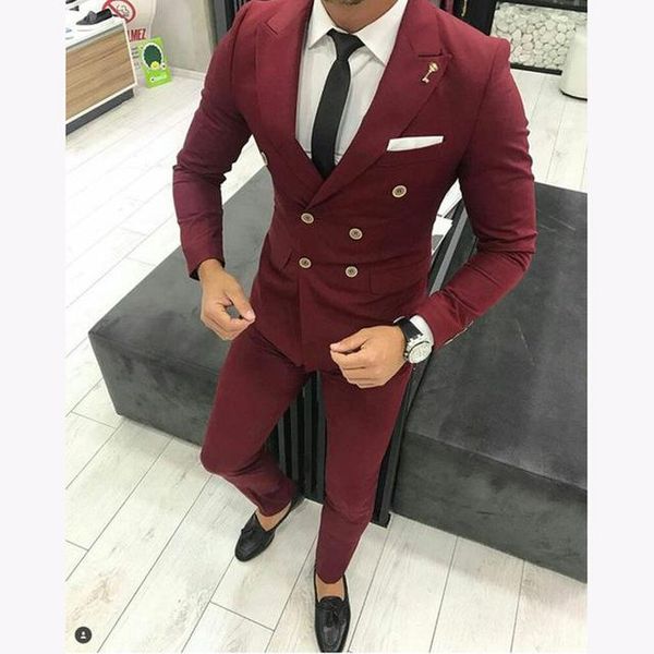 

burgundy men suit for wedding custom slim fit double breasted bridegroom suits causal prom groom terno 2pieces men's & blazers, White;black