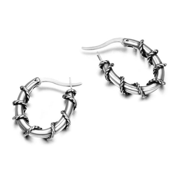 

hoop & huggie 1/2pcs titanium steel earrings for women personality rattan pattern fashion simple maea99, Golden;silver