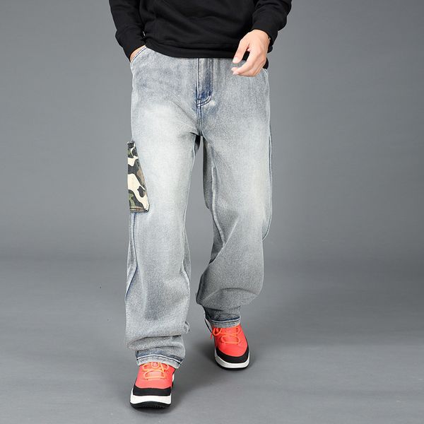 

men's straight denim pants blue loose jeans