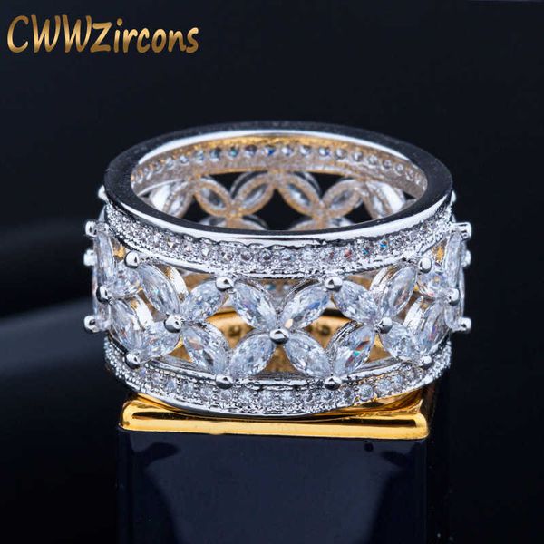 

hollow out white gold color luxury big round cubic zirconia rings for women wedding party jewelry accessories r052 210714, Slivery;golden