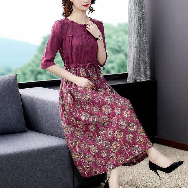 

casual dresses 2021 spring red print linen cotton midi summer vintage 5xl plus size bodycon dress elegant women party vestidos, Black;gray