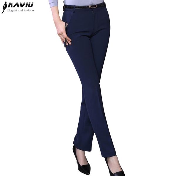 

naviu fashion women trousers plus size formal office pants slim style straight bottom 210925, Black;white