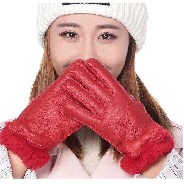 

fingerless gloves valpeak 2021 women wool winter warm hand-sewn sheepskin thickening finger genuine leather fur, Blue;gray