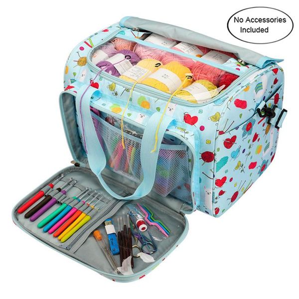 

large capacity printed embroidery storage bag practical crochet hooks organizer sewing tools thread yarn holder bags