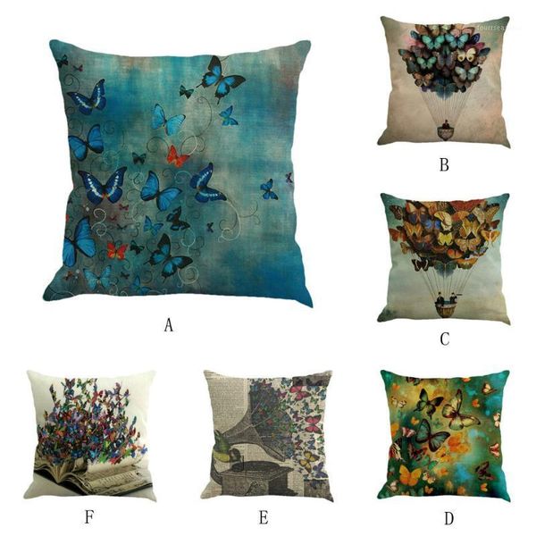 

brand butterfly painting pillowcase square flax pillow cushion bed cover case1