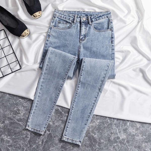 

women's jeans light blue women slim high waist skinny femme washed denim pencil pants casual ladies stretch c6383