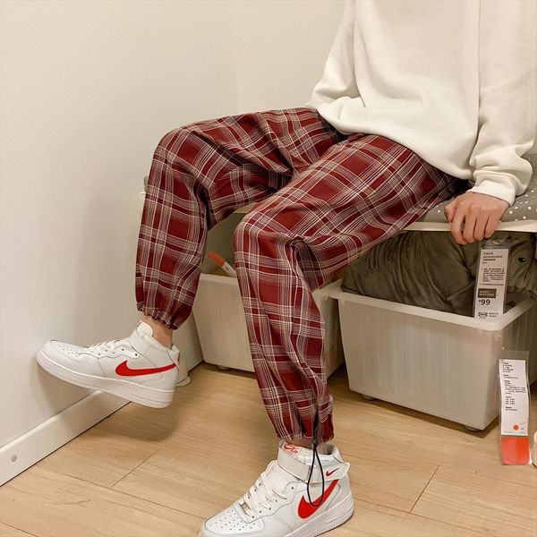 

extfine casual plaid jogger hip women pants hopstriped vintage trousers stylish bf ankle length streetwear mens clothing, Black
