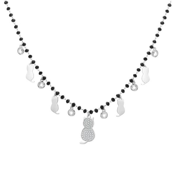 

pendant necklaces cz zircon cat chokers black crystal beads chain rose gold necklace for women bohemia stainless steel jewelry gifts, Silver