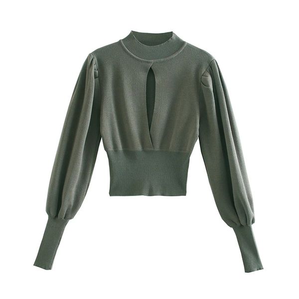 

women open chest ribbed trims knitted high collar shirt za fashion sweater vintage pullover long sleeve female streetwear 210521, White;black