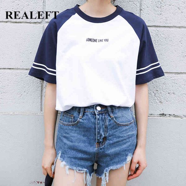 

summer preppy letter printed women's t-shirts colorblock o-neck short sleeve female casual shirts girls 210428, White