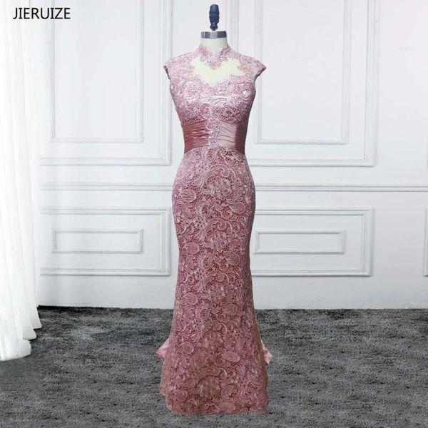 

party dresses jieruize pink lace mermaid evening long high neck cap sleeves mother of the bride formal gown, White;black