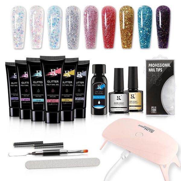 

nail polish 9 colors art sequin glitter crystal quick extension gel kit set