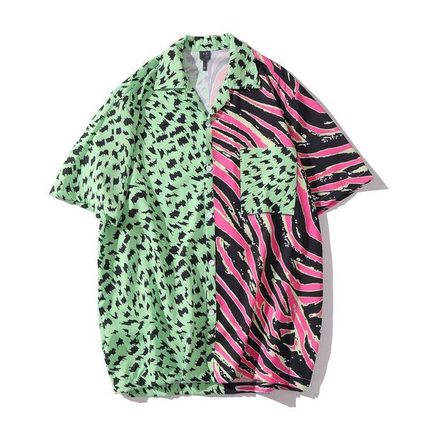 

men hawaiian shirt zebra stripe leopard print patchwork 2021 hip hop streetwear harajuku beach short sleeve summer men's casual shirts, White;black