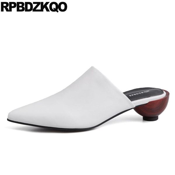 

slippers mules fashion chinese pointed toe designer women shoes leather white summer chunky sandals plain slides, Black
