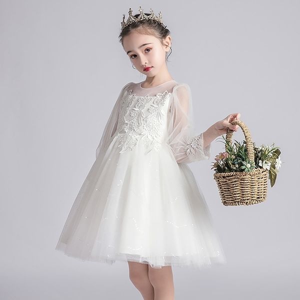 

batch princess dress ins style girls dress white long sleeved mesh puffy children's skirt, Red;yellow