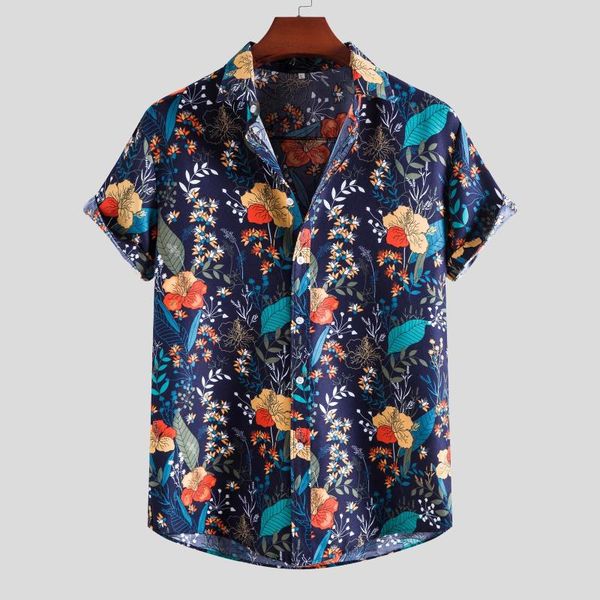 

men's casual shirts 2021 summer fashion printing beach men short sleeve lapel button shirt mens clothes harajuku streetwear, White;black