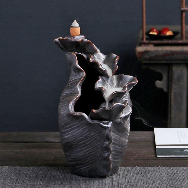 

fragrance lamps retro lotus waterfall incense holder elegant flower smoke backflow burner vase home office ceramic censer 2021