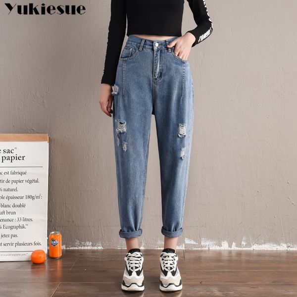 

high waist jeans woman 's for women ripped boyfriend women's harem pants female plus size 210519, Blue