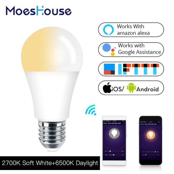 

smart home control wifi light bulb led lamp 7w soft white daylight life/tuya remote works with alexa echo google e27 e26
