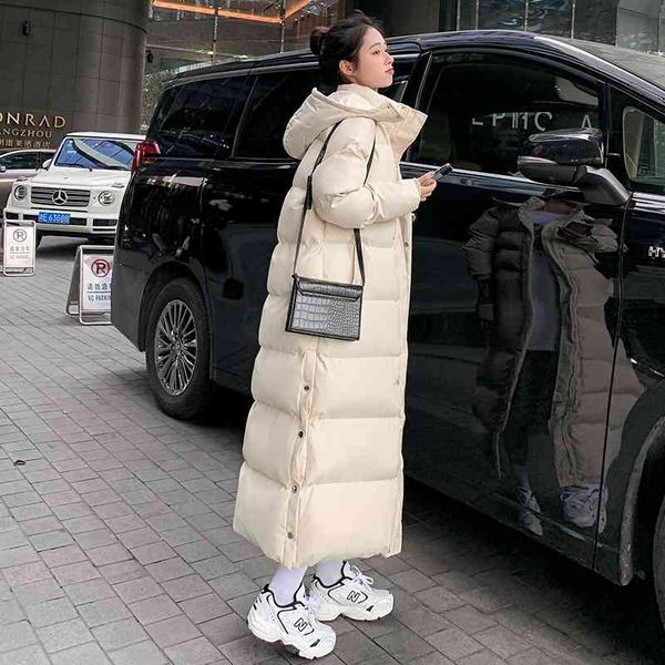 

super long cotton padded jacket winter women's loose thickened down knee length, Black