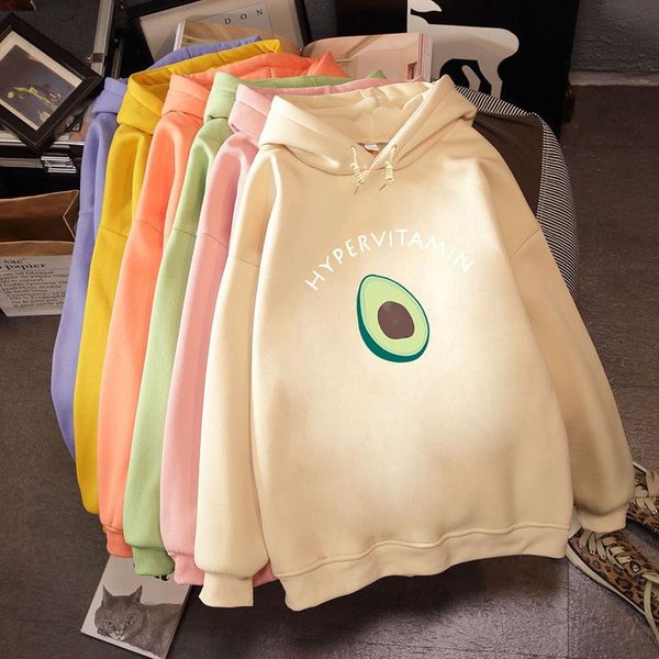 

women's hoodies & sweatshirts avocado winter harajuku couple sweatshirt cute cartoon print women korean fashion streetwear female pullo, Black