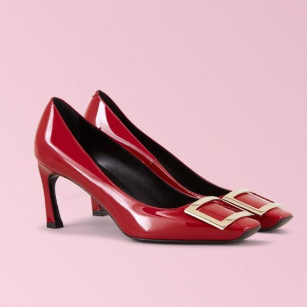 

dress shoes pumps women square female party shallow woman spring 2021 toe footwear hoof high heels, Black