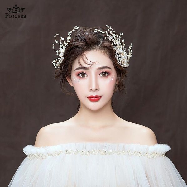 

hair clips & barrettes pioessa women simulated pearl stick wedding bridal crystal hairpin flower clip hairstyling accessories, Golden;silver