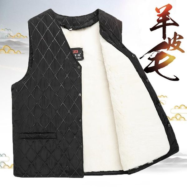 

men's vests 2022 autumn and winter sheepskin vest fur integrated warm thickening, Black;white
