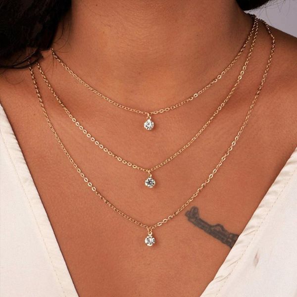 

pendant necklaces fashion accessories jewelry bohemia 3 layer chain link stone necklace gift for women girl wholesale, Silver