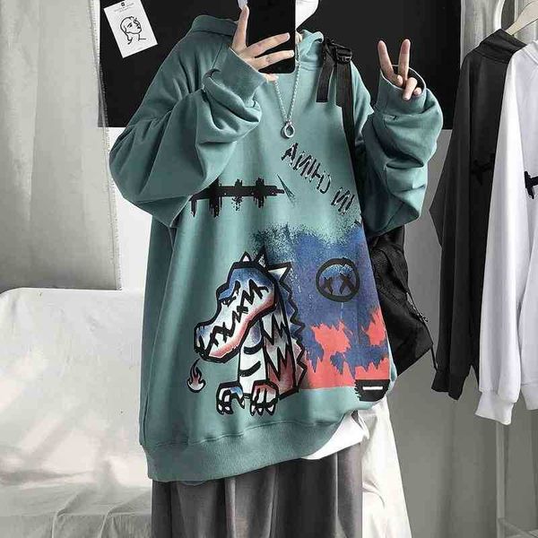 

spring winter dinosaur graffiti, hooded and fried street sweater, Black