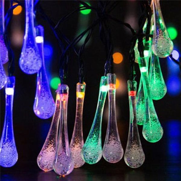 

solar lamps rgb 6m 30 leds christmas lights 6 modes waterproof water drop fairy string for garden wedding decor