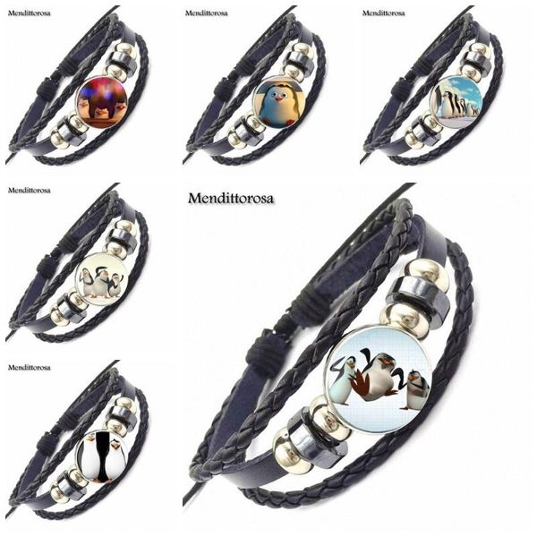 

charm bracelets ej glaze the penguins of madagascar for women wedding steampunk jewelry glass cabochon black leather bracelet bangle, Golden;silver