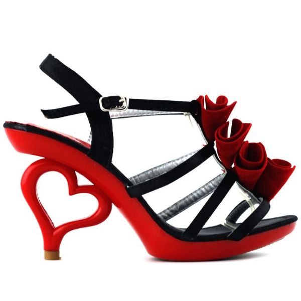 

dress shoes sm03619 black & red frill/ruffle heart heels sandals