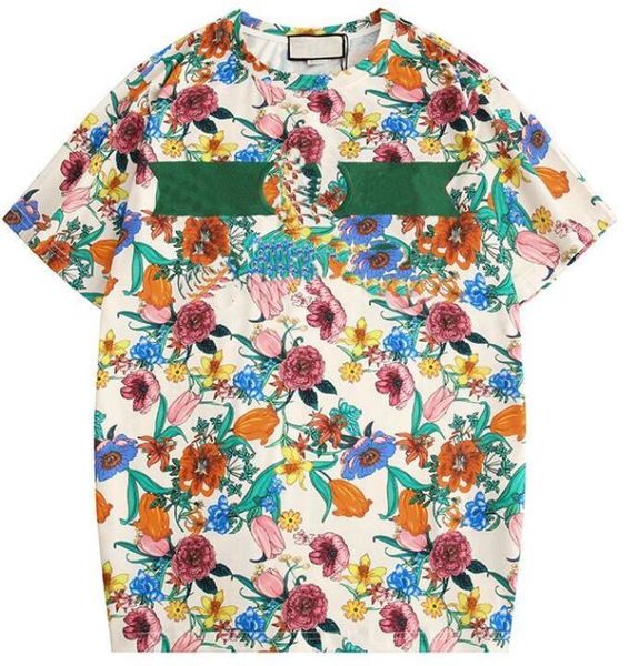 

2021flower print r letters ladies summer breathable t-shirt, White