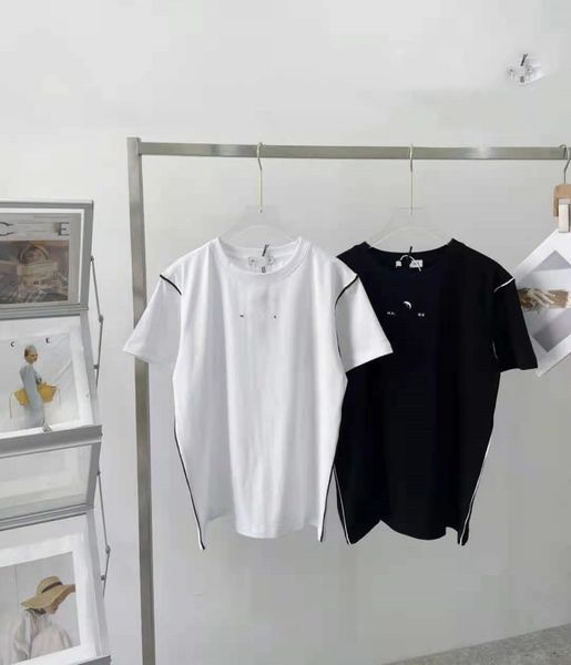 

luxury design summer fashion round neck lovers short t-shirt sleeve cage side contrast stitching loose casual, White