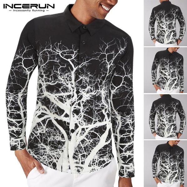 

men's casual shirts incerun 2021 fashion men long sleeve turn-down collar man printed buttons blouse chic high street vintage 5xl, White;black